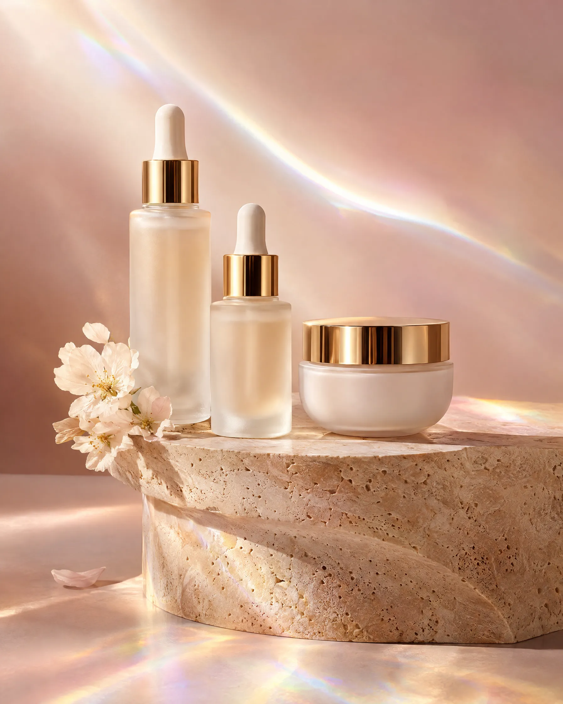 Serum bottles on stone