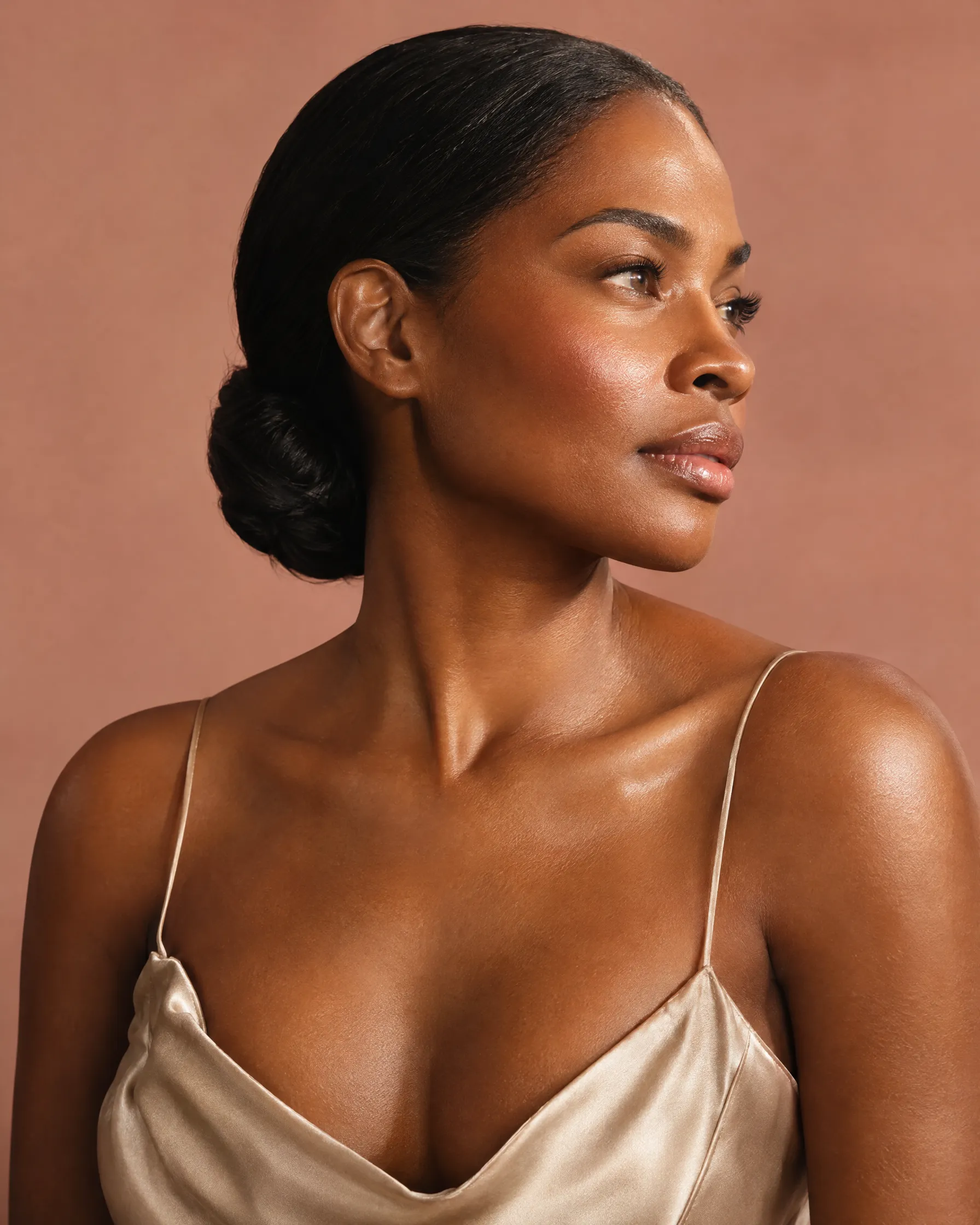 Woman in her thirties with glowing skin